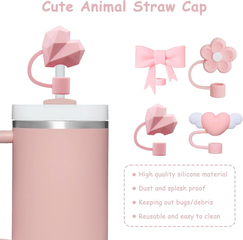 vikgle 4 Pcs 0.4in Straw Cover for Stanley Cup, Silicone Straw Topper Set for 30&40oz Stanley Tumble, Fit for 10mm/0.4in Straws (Pink) - Image 4